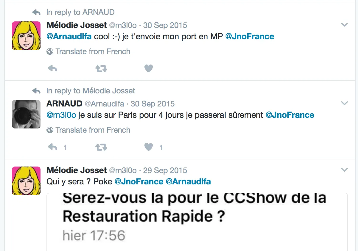 Screenshot showing Josset, Le Faucheur, and Penichon knew each other personally